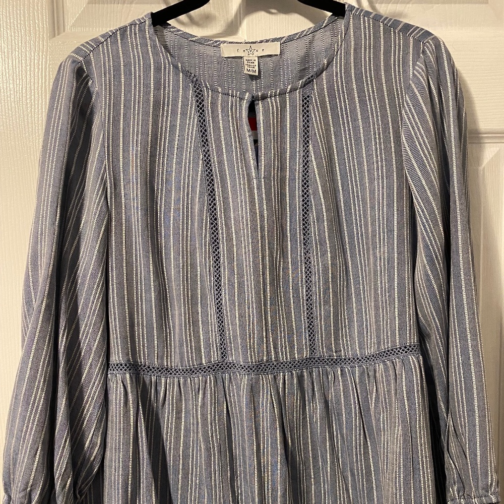 Fever NEW Blue With White Stripes Top, Size Medium